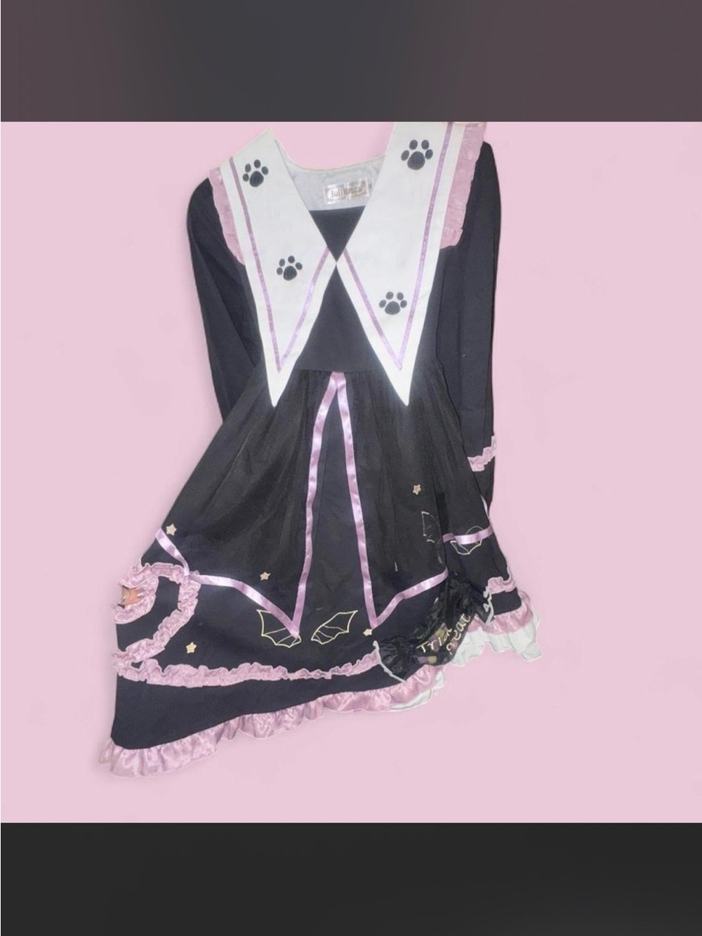 Black High Waisted Purple Ruffled Long Sleeves Lolita OP Gothic Lolita Dress